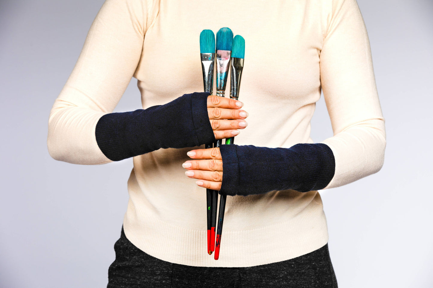 Navy Blue Cashmere Wrist Warmers