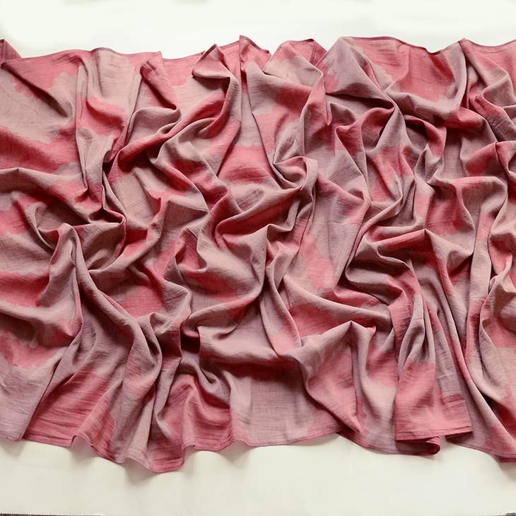 Pink large cotton silk block print scarf/wrap - Wavy