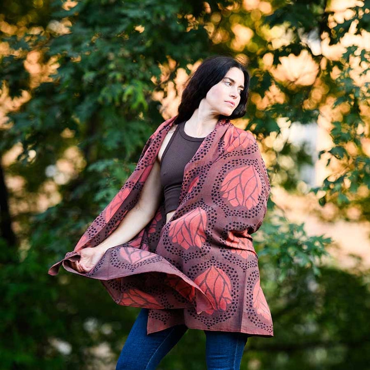 Plum Leaf Block Print Scarf - Mia