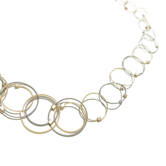 18" Mini Interlocking Circles Necklace - 2 tone,  Steel + Gold