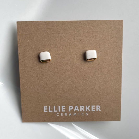 Square Studs, Gold Lustre - White