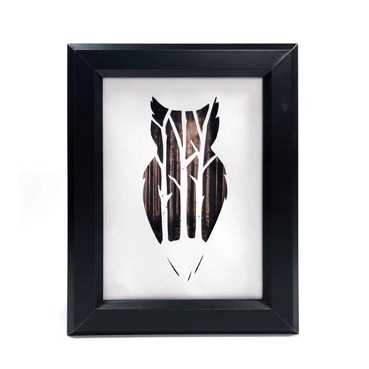 Framed Hand Cut Paper Art - Horned Owl 8 x 10