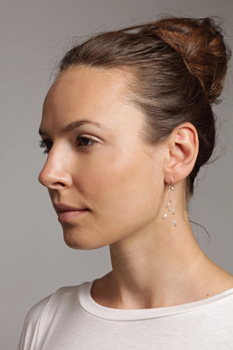 Lattice Hook Earrings Mini, Pearl + Gold
