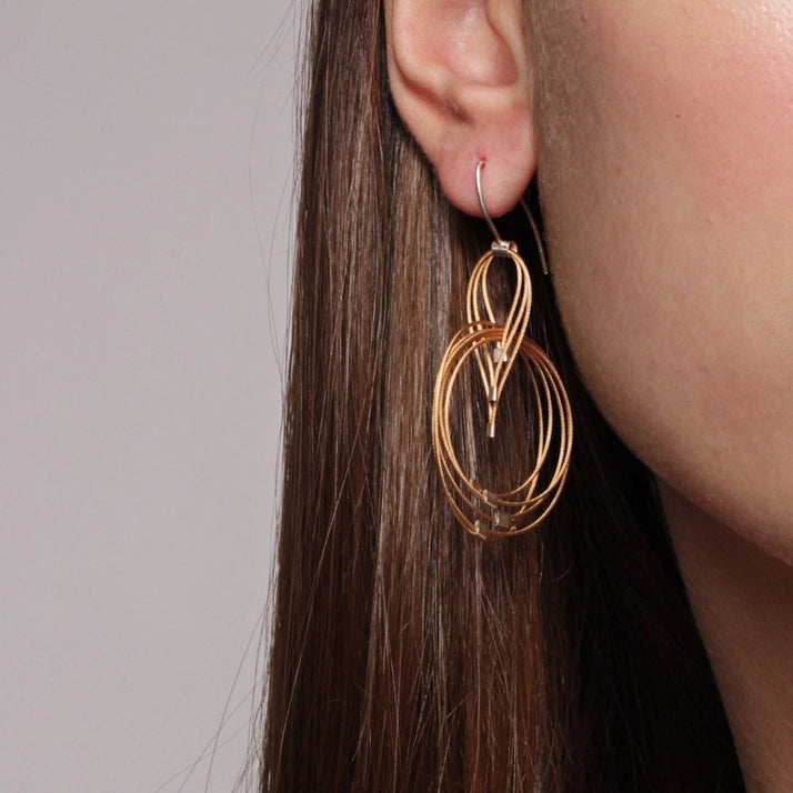 Large Deco Hook Earrings, Bronze + Gold