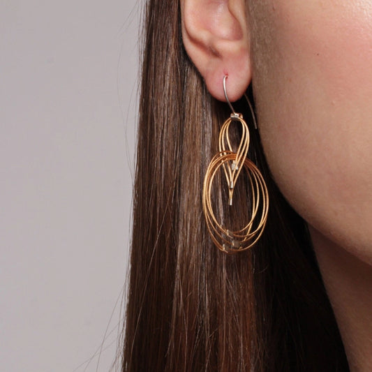 Large Deco Hook Earrings, Bronze + Gold