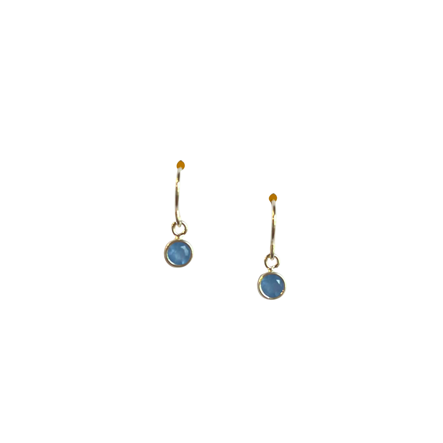 Dainty Blue Chalcedony Earrings, Round, Silver