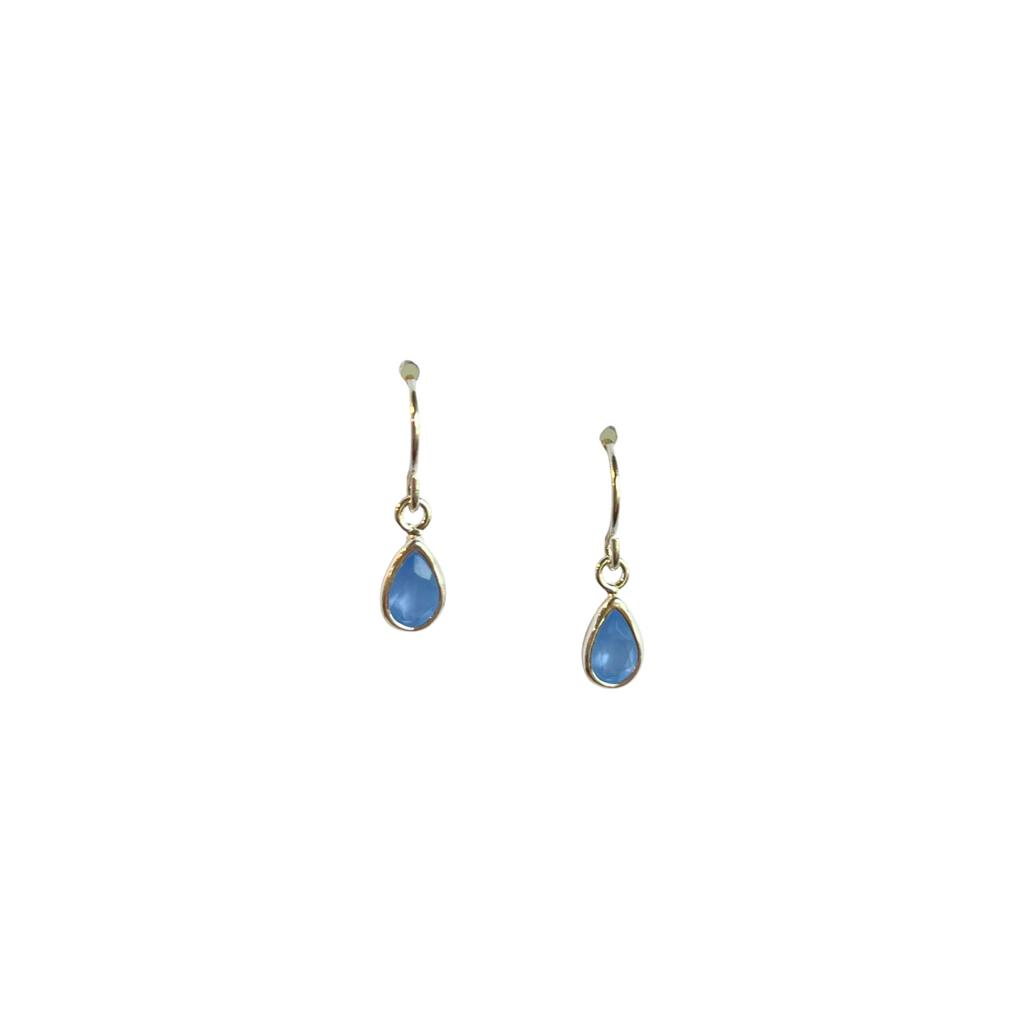 Dainty Blue Chalcedony Earrings, Drop, Silver