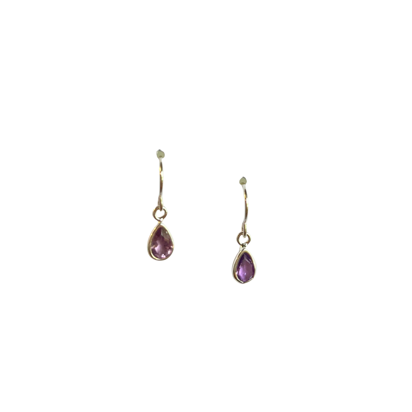Dainty Amethyst Earrings, Drop, Silver
