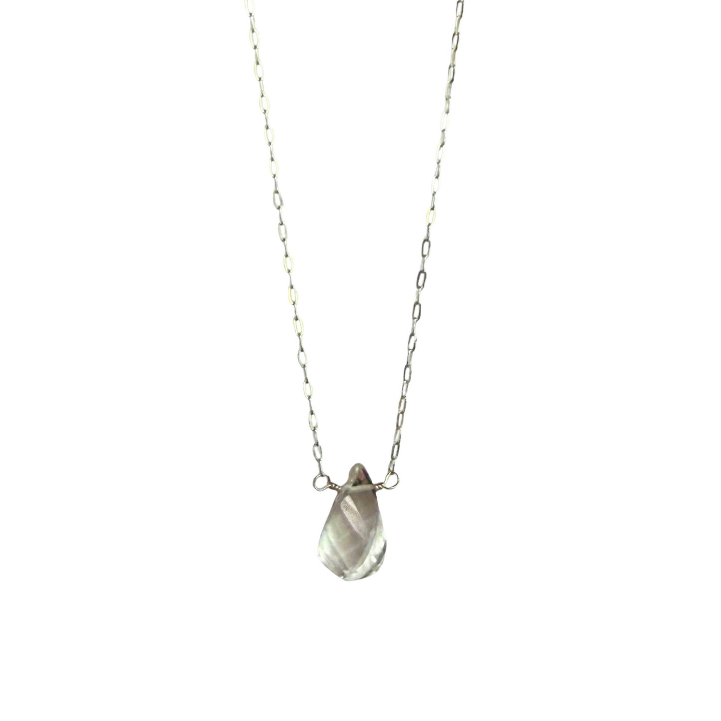 Single Stone Drop Necklace, Crystal Quartz, Silver