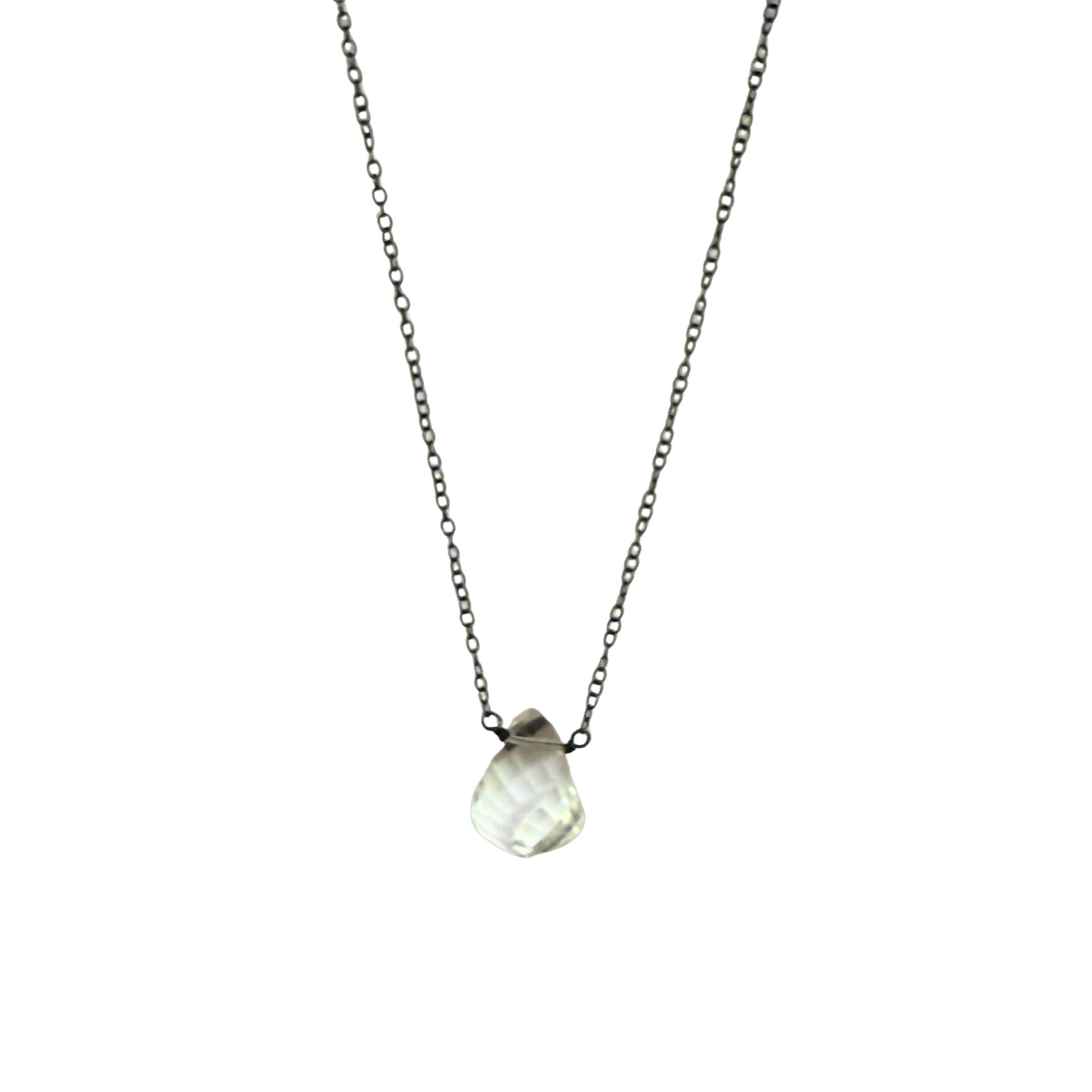 Single Stone Drop Necklace, Crystal Quartz, Ox Silver