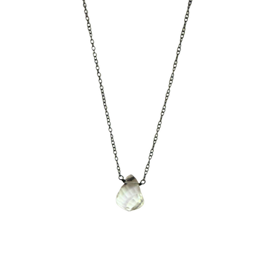 Single Stone Drop Necklace, Crystal Quartz, Ox Silver
