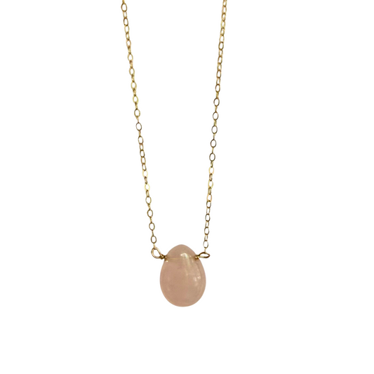 Single Stone Drop Necklace, Rose Quartz, Gold