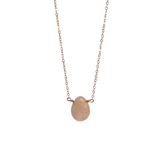 Single Stone Drop Necklace, Rose Quartz, Rose Gold