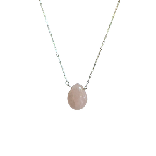 Single Stone Drop Necklace, Rose Quartz, Silver