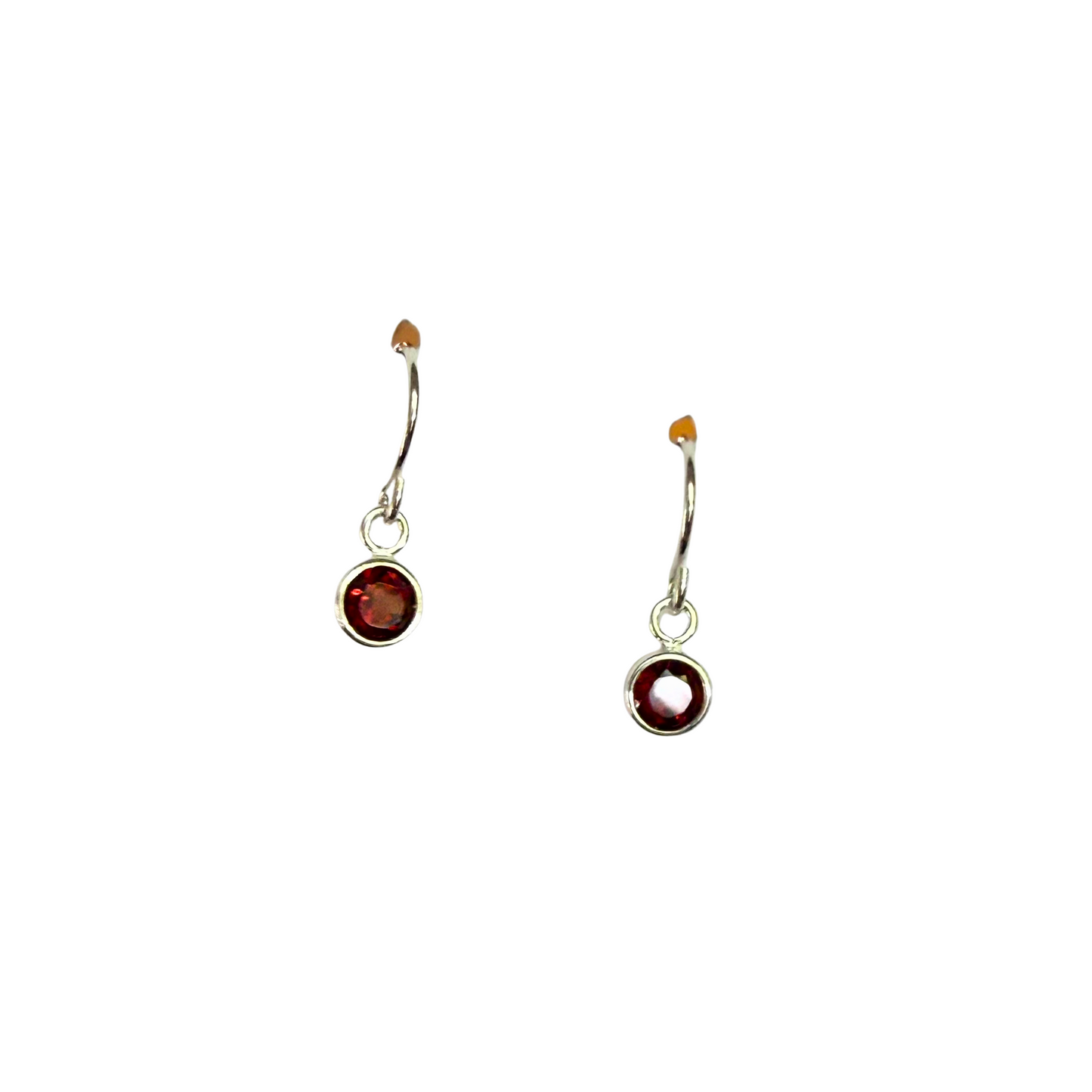 Dainty Garnet Earrings, Round, Silver