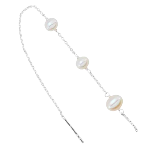 Pearl Threader Earrings, Silver