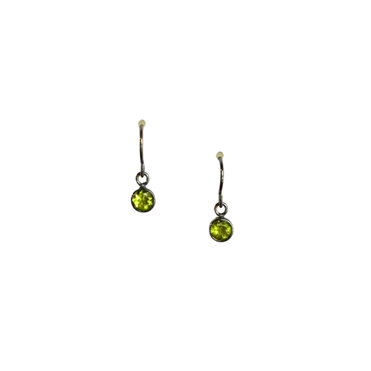 Dainty Peridot Earrings, Round, Dark Silver