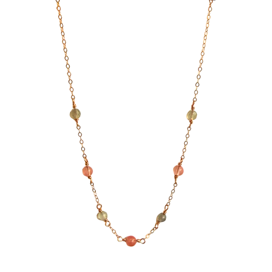 5 Stone Drop Necklace, Rose + Smoky Qtz, Gold