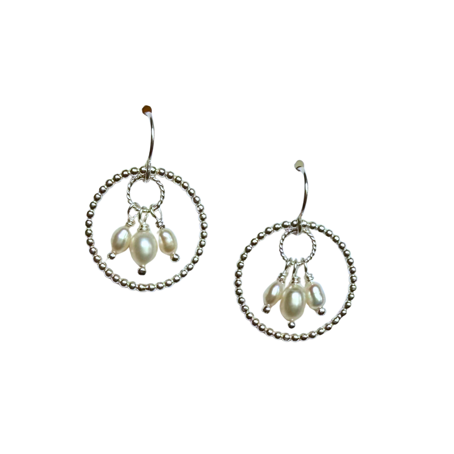 Triple Pearl Tassel Earrings, Large, Silver
