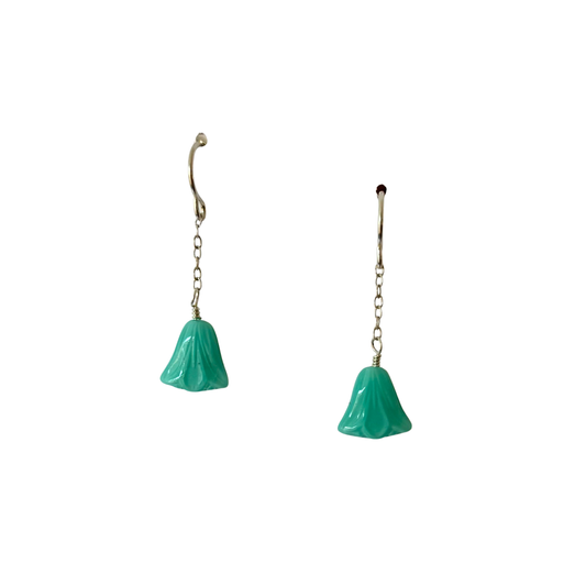 Vintage Glass Flower Earrings, Silver