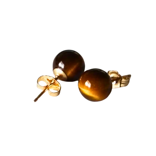 Tiger's Eye Studs, Gold Fill