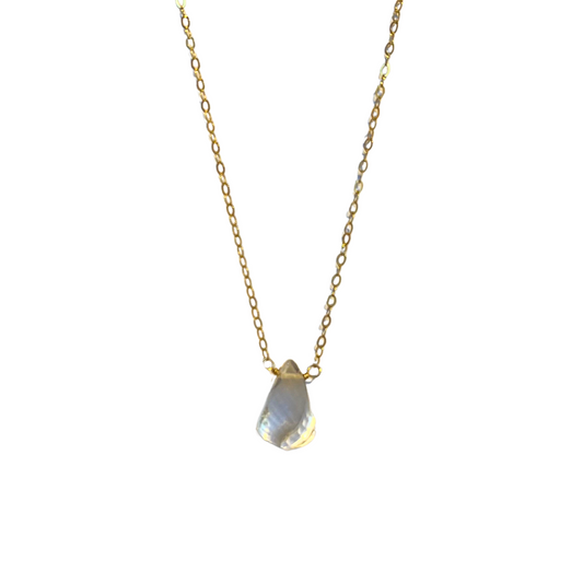 Single Stone Drop Necklace, Crystal Quartz, Gold