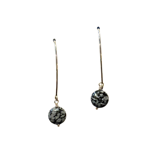 Laila Earrings, Snowflake Obsidian, Silver