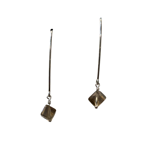Laila Earrings, Smoky Quartz Cube, Silver