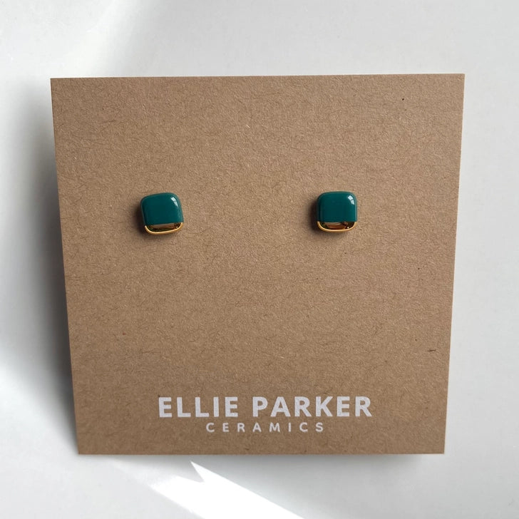 Square Studs, Gold Lustre - Teal