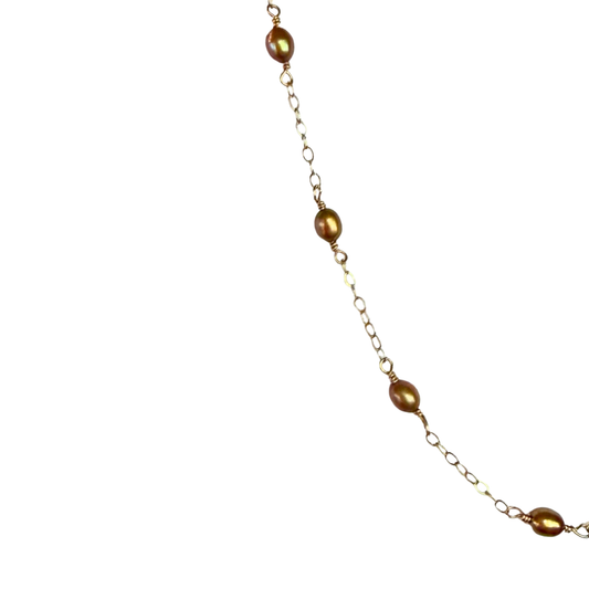 7 Stone Chain Bracelet, Cocoa Pearl, Silver