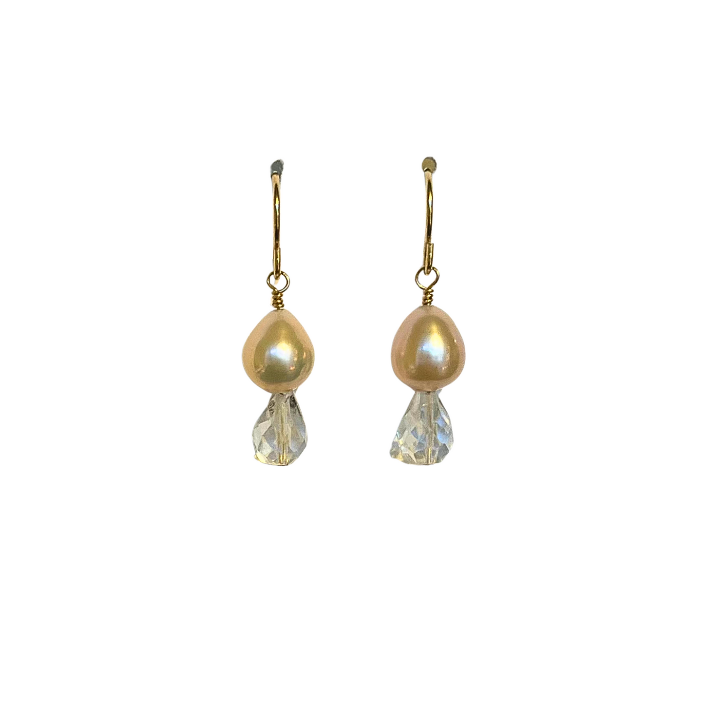 Pink Pearl + Crystal Quartz Drop Earrings, Gold