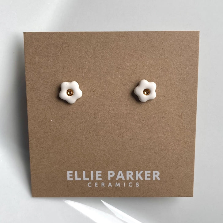 Flower Studs, Gold Lustre - White