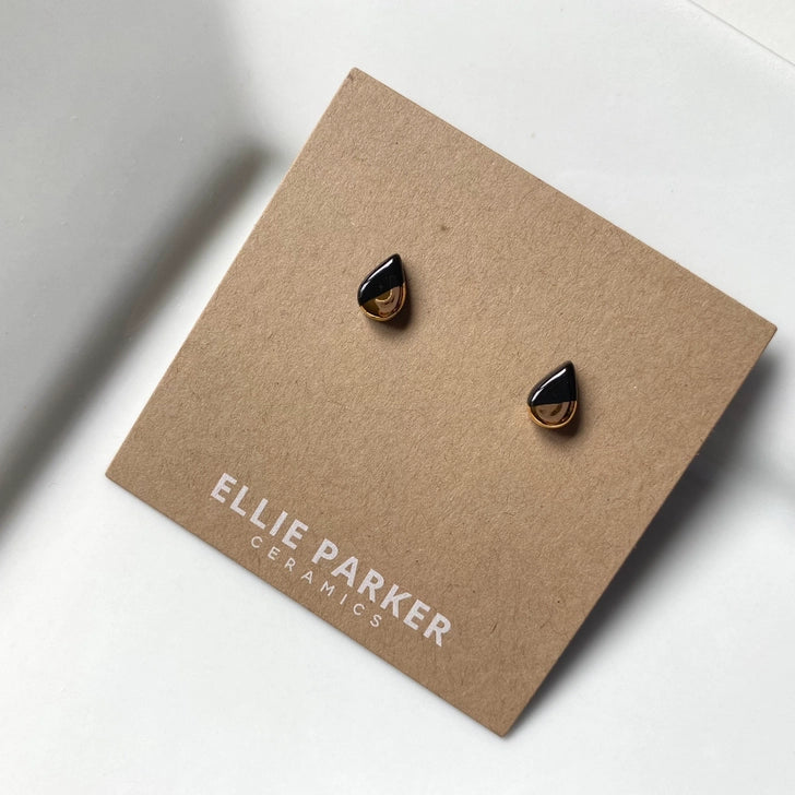 Teardrop Studs, Gold Lustre - Black