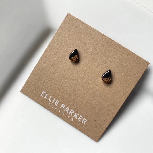 Teardrop Studs, Gold Lustre - Black
