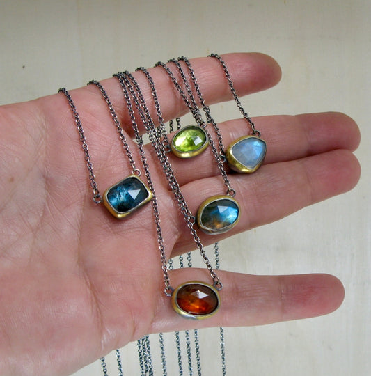 Petite Crescent Rim Necklace - Labradorite