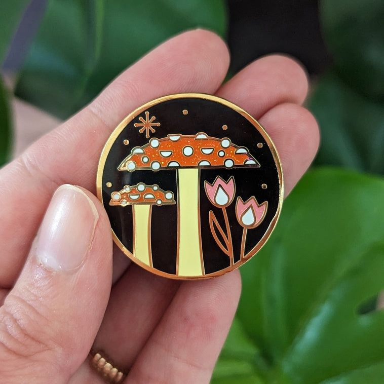 Mushroom + Flowers Pin