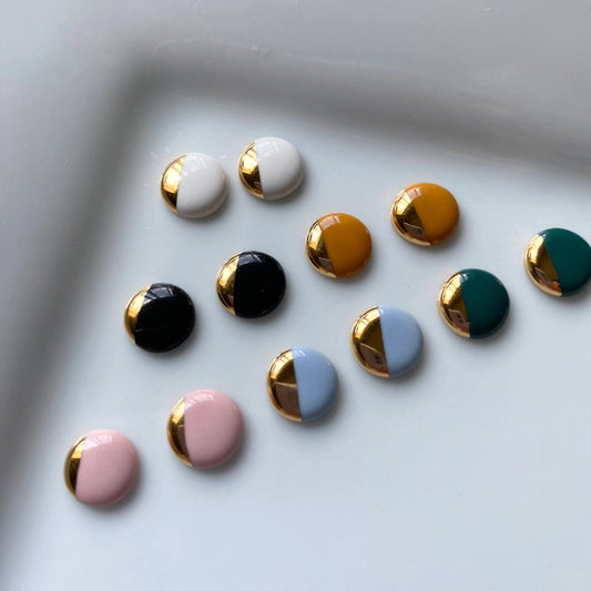 Circle Studs, Gold Lustre - Mustard