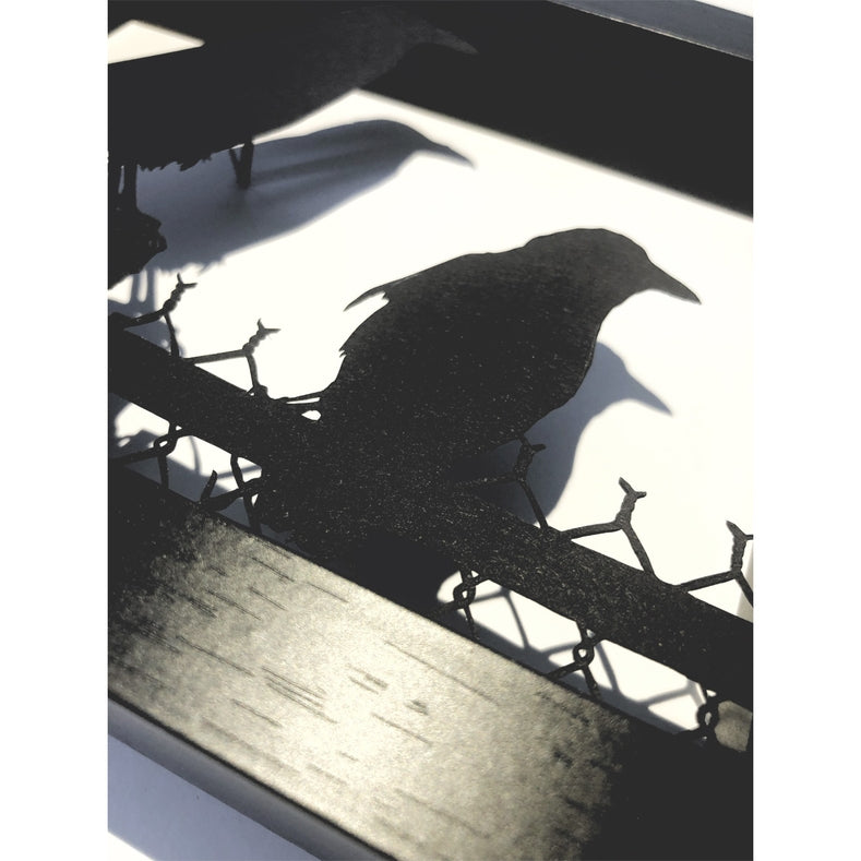 Framed Hand Cut Paper Art - Crow Raven 5x7