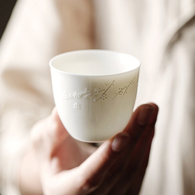 Handmade White Porcelain Hand-Embossed Ceramic Tea