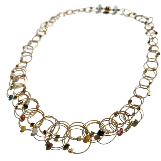 18" Mini Interlocking Circles Necklace - Tourmaline/Gold