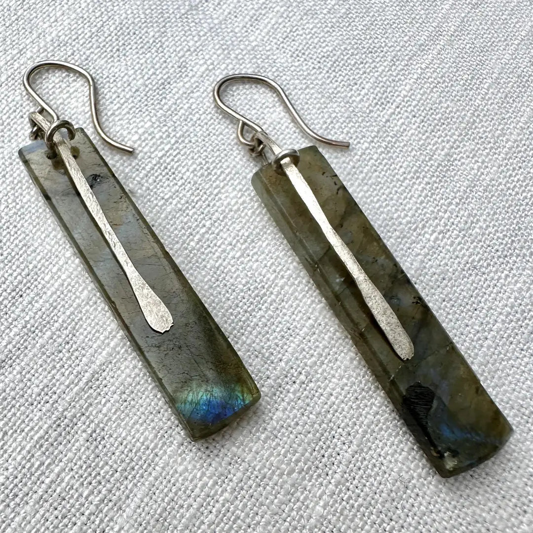 Slice Earrings, Labradorite and Silver