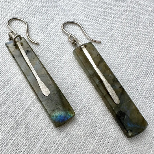 Slice Earrings, Labradorite and Silver