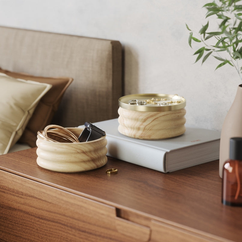 Tesora Wood Storage Box, Natural/Brass