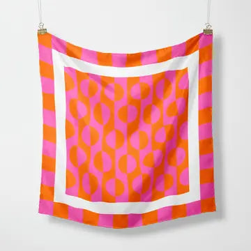 Pink Retro Circles Satin Scarf