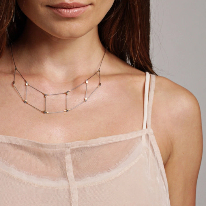 5 Squares Necklace, Steel + Silver