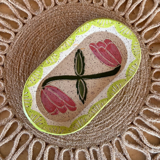 Zig-Zag Floral Sgraffito Ring Dish