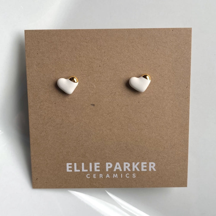 Heart Studs, Gold Lustre - White