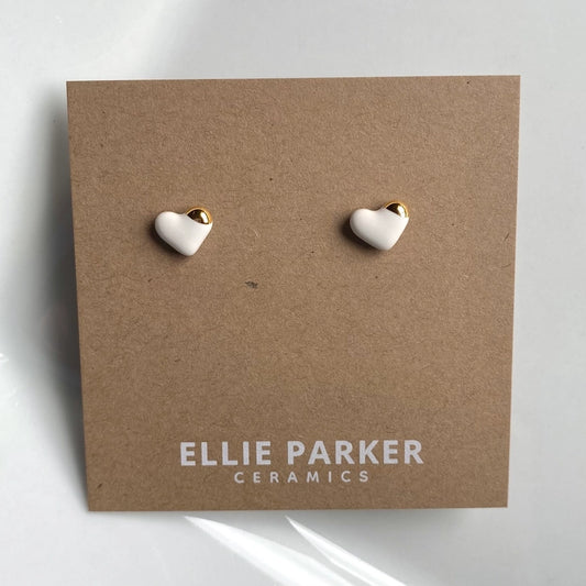 Heart Studs, Gold Lustre - White