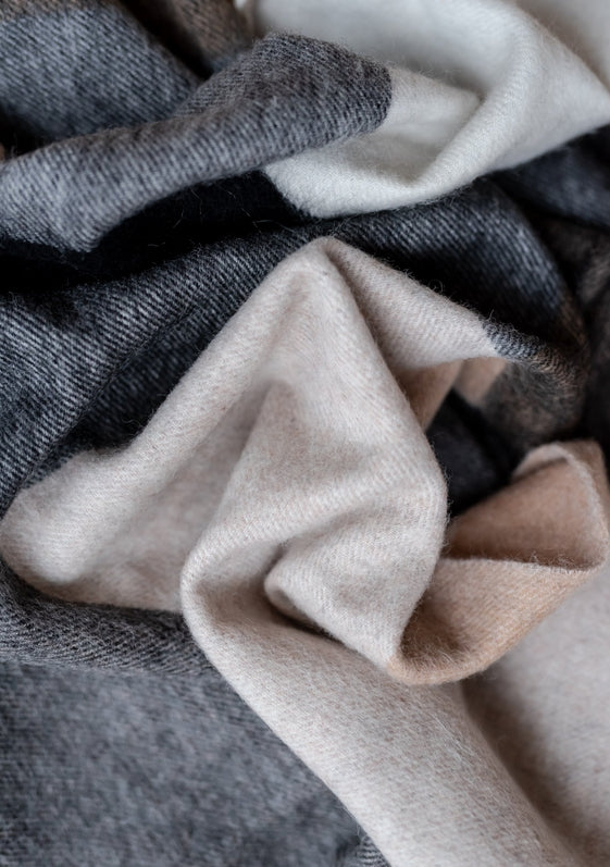 Lambswool Oversized Scarf - Monochrome Edge Check