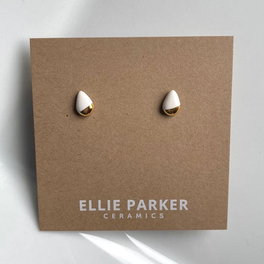 Teardrop Studs, Gold Lustre - White